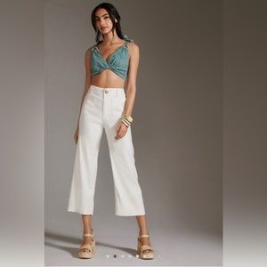 Anthropologie Maeve The Colette Cropped Linen Wide Leg Pants - White